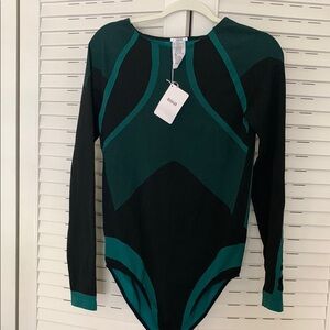 Wolford Black and Teal Long Sleeve Bodysuit